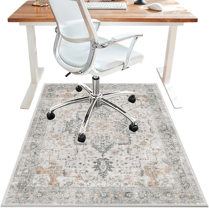 BESBLEE 36"x60" Office Chair Mat for Hardwood Tile Floor, Under Desk Carpet Protector for Rolling Computer Chair Mat, Machine Washable Area Rug, Anti-Slip 1/5" Thick Low Pile Thin Vinyl Floor Mat, Taupe - Image 1